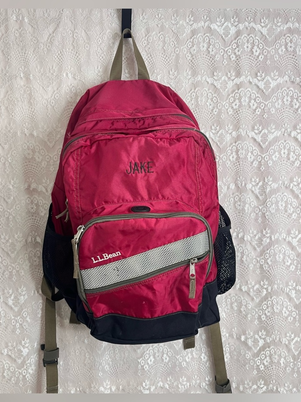 LL Bean Deluxe Oversized Book Bag BackPack Maroon/Black W/ Multiple Pockets
